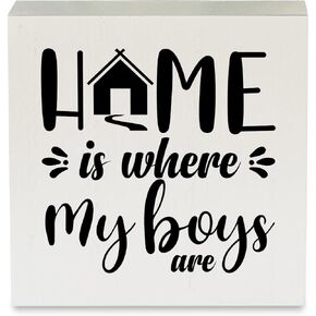 Country Family Quote Wood Box Sign Rustic Home is Where My Boys are Wooden Box Sign Decorative Sign Block Plaque for Home Desk Table Shelf Decor 5"x 5"