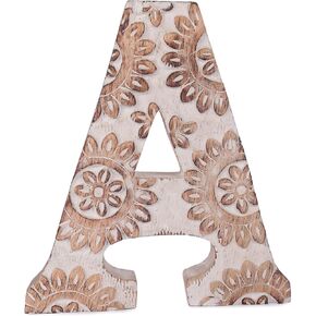 eTroves Wood Letter A Distressed White Wash – Standing Wooden Alphabets Block for Wall Décor – Wooden Free Standing Monogram Letter for Home Bedroom Birthday Housewarming Party (A)