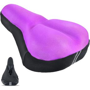 Bike Seat Cushion,Padded Gel Bike Seat Cover for Men Women Comfort,Bicycle Seat Cushion for Narrow Bike Seat,Shock Absorbing,Bike Cushion Fit for Mountain,Road,Exercise Bike (Purple)