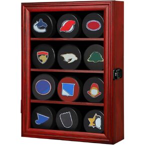 12 Hockey Puck Display Case Puck Holder Wall Mount Cabinet Stand Shadow Box with Glass Door Lockable