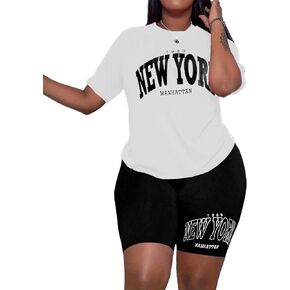 Hilinker Womens 2 Piece Sports Outfit Short Sleeve Top and Shorts Set Casual Summer Tracksuit