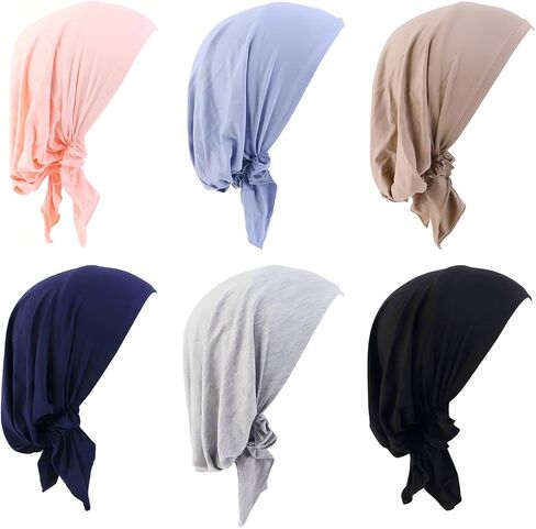 6 Pieces Solid Women Chemo Hat Turban Beanie,Pre Tied Chemo Head Scarf Beanie Skull Cover Cap for Women Hair Loss in Kuwait