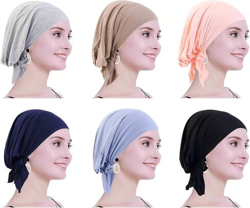 6 Pieces Solid Women Chemo Hat Turban Beanie,Pre Tied Chemo Head Scarf Beanie Skull Cover Cap for Women Hair Loss in Kuwait