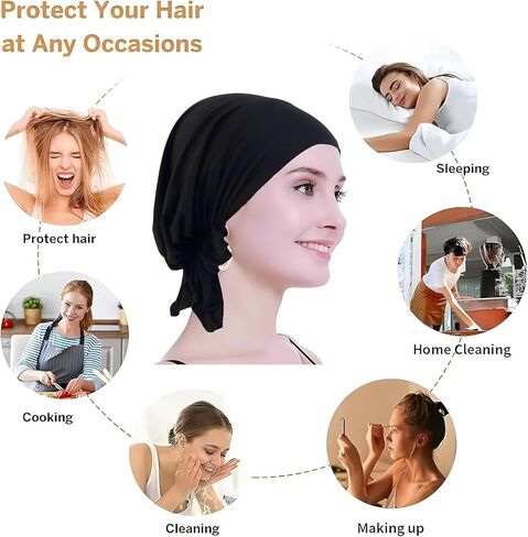 6 Pieces Solid Women Chemo Hat Turban Beanie,Pre Tied Chemo Head Scarf Beanie Skull Cover Cap for Women Hair Loss in Kuwait