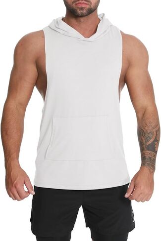 Men's Workout Hooded Tank Tops Sleeveless Gym Hoodie Shirt Bodybuilding Muscle Cut Off T Shirt in Saudi Arabia