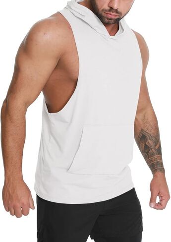 Men's Workout Hooded Tank Tops Sleeveless Gym Hoodie Shirt Bodybuilding Muscle Cut Off T Shirt in Saudi Arabia