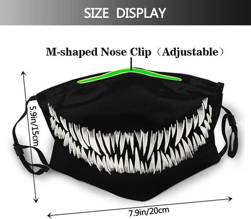 Scary Monster Mouth Teeth Face Mask with 2 Filters Breathable Adjustable Cloth Masks Balaclavas for Men Women in Saudi Arabia