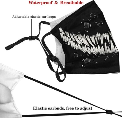 Scary Monster Mouth Teeth Face Mask with 2 Filters Breathable Adjustable Cloth Masks Balaclavas for Men Women in Saudi Arabia