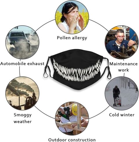 Scary Monster Mouth Teeth Face Mask with 2 Filters Breathable Adjustable Cloth Masks Balaclavas for Men Women in Saudi Arabia