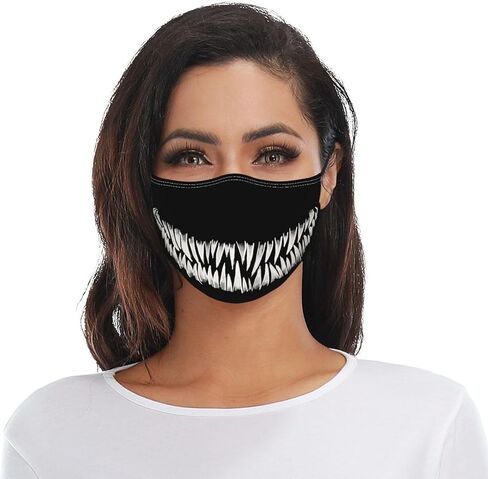 Scary Monster Mouth Teeth Face Mask with 2 Filters Breathable Adjustable Cloth Masks Balaclavas for Men Women in Saudi Arabia