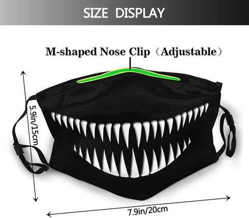Scary Monster Mouth Teeth Face Mask with 2 Filters Breathable Adjustable Cloth Masks Balaclavas for Men Women in Saudi Arabia
