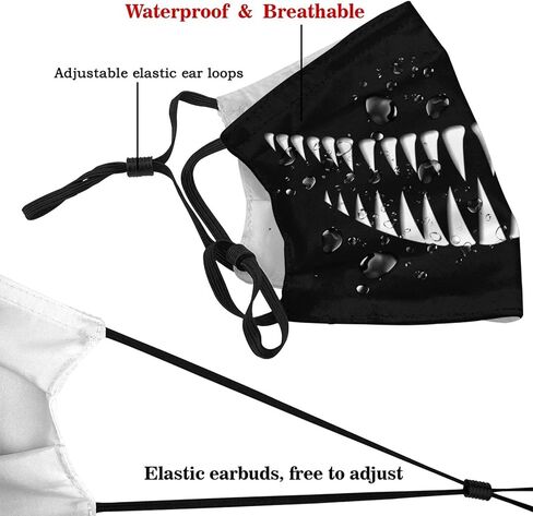 Scary Monster Mouth Teeth Face Mask with 2 Filters Breathable Adjustable Cloth Masks Balaclavas for Men Women in Saudi Arabia