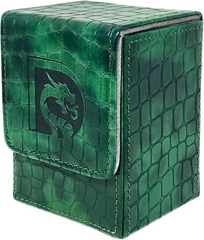 Trading Card Deck Box | Dragon Leather Snakeskin TCG Deck Box Case | Holds Up To 80+ Sleeved Cards | Durable & Lightweight Leather Deck Case | MTG Magic | D&D Dungeons and Dragons (Green) in Saudi Arabia