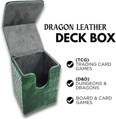 Trading Card Deck Box | Dragon Leather Snakeskin TCG Deck Box Case | Holds Up To 80+ Sleeved Cards | Durable & Lightweight Leather Deck Case | MTG Magic | D&D Dungeons and Dragons (Green) in Saudi Arabia