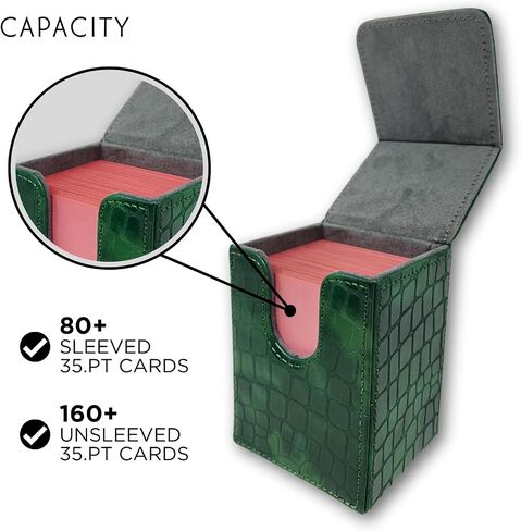 Trading Card Deck Box | Dragon Leather Snakeskin TCG Deck Box Case | Holds Up To 80+ Sleeved Cards | Durable & Lightweight Leather Deck Case | MTG Magic | D&D Dungeons and Dragons (Green) in Saudi Arabia
