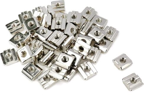 Xiaoyztan 50 قطعة M6 - ثقب الخيط 3030 سلسلة T-صواميل درجة 8.8 مطلية بالنيكل من الفولاذ الكربوني مربعة الشكل مناسبة لملف بثق الألومنيوم القياسي بفتحة T 8 مم in Kuwait