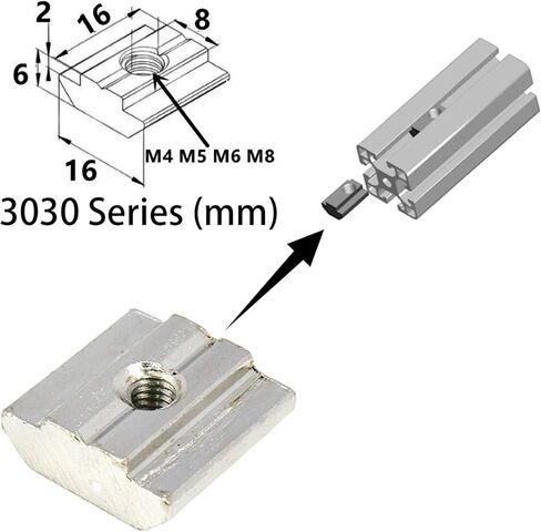 Xiaoyztan 50 قطعة M6 - ثقب الخيط 3030 سلسلة T-صواميل درجة 8.8 مطلية بالنيكل من الفولاذ الكربوني مربعة الشكل مناسبة لملف بثق الألومنيوم القياسي بفتحة T 8 مم in Kuwait