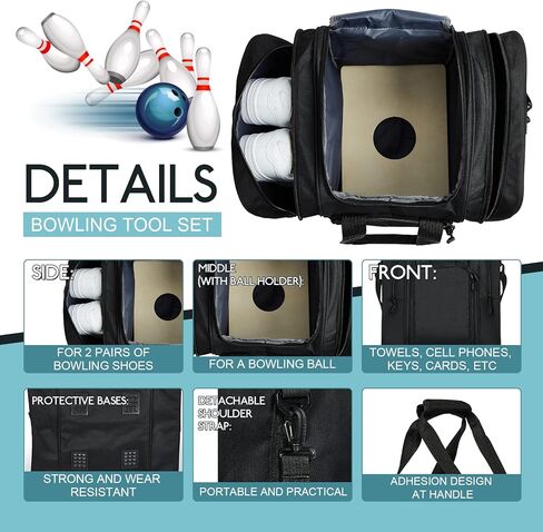 مجموعة ملحقات البولينج، حقيبة كرة البولينج لكرة واحدة مع حامل كرة مبطن، أغطية أحذية البولينج غير قابلة للانزلاق، كرة البولينج المتأرجحة، وسادة الصنفرة، منشفة كرة البولينج، واقي حماية الإبهام in Kuwait