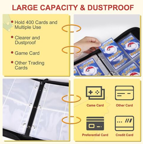 Card Binder 4 Pocket, 400 Pockets Card Holder with 50 Removable Sleeves, Zipper Trading Card Collection Binder Album Book Storage Organizer in Saudi Arabia