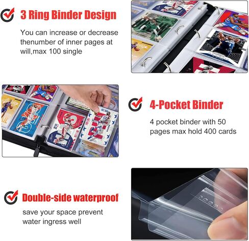 Basketball Card Binder 400 Pockets for Basketball Trading Cards Collectors,Portable Waterproof Card Storage Book with Removable Clear Sleeves,Compatible with Basketball and Sports Cards in Saudi Arabia