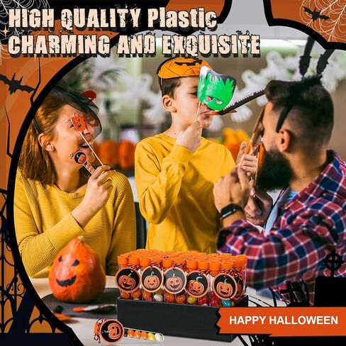 Photect 50 مجموعة أنابيب اختبار الهالوين 100 × 16 مم أنابيب بلاستيكية شفافة مع أغطية 10 مل أنابيب حلوى لتخزين الحلوى، تجارب علمية، هدايا حفلات الهالوين in Kuwait