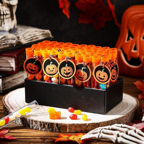 Photect 50 مجموعة أنابيب اختبار الهالوين 100 × 16 مم أنابيب بلاستيكية شفافة مع أغطية 10 مل أنابيب حلوى لتخزين الحلوى، تجارب علمية، هدايا حفلات الهالوين in Kuwait