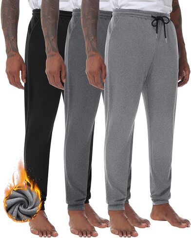 3 Pack Men's Lounge Pants with Pockets, Fleece Thermal Sleep Pajama Pants Relaxed Fit Jogger Sweatpants for Men in Saudi Arabia
