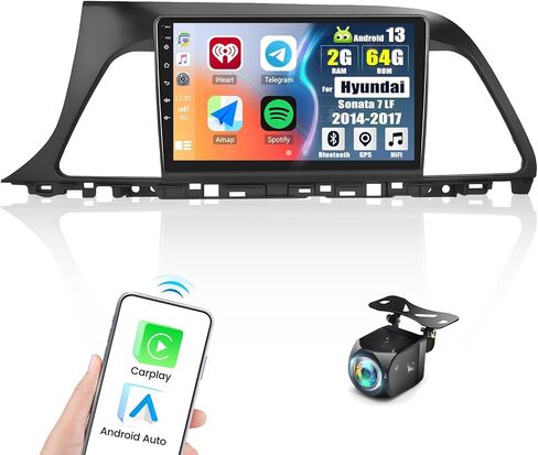 [2+32G] ستيريو سيارة Android 13 لسيارة Hyundai Sonata 2015-2017 مع Apple Carplay&Android Auto، راديو سيارة 9 بوصة مع وصلة مرآة بلوتوث FM/RDS WiFi GPS Navigation SWC Dual USB+AHD كاميرا احتياطية in Kuwait