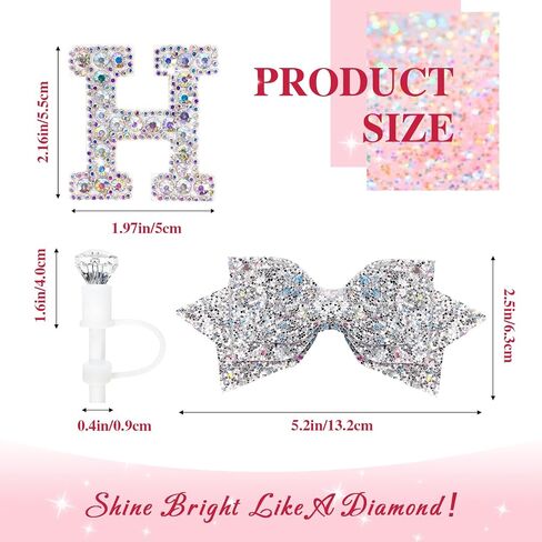 Water Bottle Accessories Set for Stanley Cup 30Oz, Letter Charms, Diamond Straw Cover, Glitter Silicone Boot Sticker, Bow Straw Topper in Kuwait