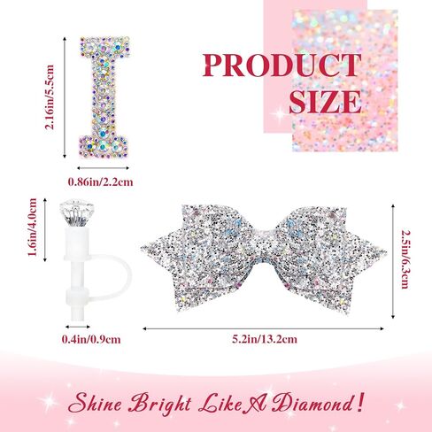 Water Bottle Accessories Set for Stanley Cup 30Oz, Letter Charms, Diamond Straw Cover, Glitter Silicone Boot Sticker, Bow Straw Topper in Kuwait