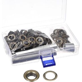 uxcell Grommet Tool Kit 100 Sets 3/8" Copper Grommets Eyelets with 3pcs Install Tools, 10mm Inside Dia. Black