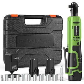 PHALANX Cordless Electric Ratchet Wrench Set, 3/8" 12V Power Ratchet Tool Kit with 2 Packs 2000mAh Lithium-Ion Batteries and Fast Charger, 50N.m Variable Speed Trigger, Max 250RPM, 9 Sockets