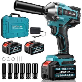 550N.m/400Ft-lbs Brushless Impact Wrench,1/2" Cordless Impact Gun w/ 2x3.0Ah Battery & 6 Sockets, 2450RPM Power Electric Impact Driver for Car/DIY Furniture/Lawn Mower, Blue Toolbox