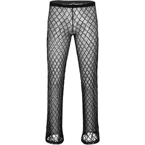 Mens Mesh Sheer See Through Long Pants Loose Fishnet Pants Club Party Underwear