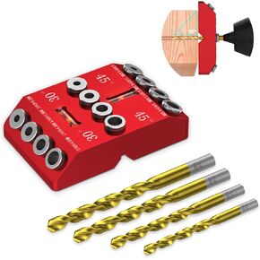 30 45 90 Angle Drill Guide Jig with 4 Drill Bits and 90° V-grooves, 4 Size Drill Jig for Angled or Straight Holes, for Railing, Deck, Wood Post, Portable Level design