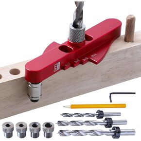 Dowel Jig Kit, Doweling Jig for Woodworking, Self-centering Line Scriber Woodworking Tools, Drill Guide for Straight Holes with Drill Bit Set 1/4", 5/16", 3/8" and Drill Bit Stop Collar Set