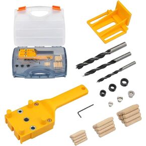 Hoteche Dowel Jig Kit – Precision Woodworking Tool with 1/4", 5/16", and 3/8" Drill Bits, Depth Stops & Keys, Dowel Center Points, and Wood Dowels – Complete Set for Accurate Dowel Joints and Joinery