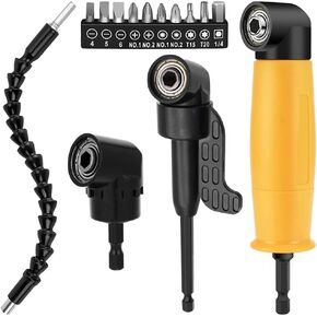 Right Angle Drill Attachment Set, Including Flexible Drill Bit Extension, 3pcs Angle Extension Power Drill Attachment with 1/4'' Hex Impact Shank, Screwdriver Bit Set (Black)
