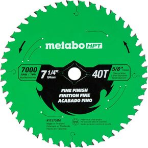 Metabo HPT Circular Saw Fine Finish Blade, 7-1/4-Inch, 40-Tooth, Industrial High Performance Tungsten Carbide, PTFE Coating, Laser-Cut Expansion Slots, 115759M