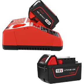 2 Pack 5.0Ah Replace for Milwaukee M18 18V Battery and Charger Combo, Compatible with Milwaukee M18 Cordless Power Tools 18V Lithium Battery 48-11-1850 48-11-1840 48-11-1860