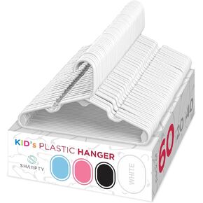 Sharpty Kids Plastic Hangers, Children's Hangers for Baby, Toddler, and Child Clothes - Everyday Standard Use - Ideal for Boys and Girls Closet, Clothing, Pants, Coats, and More - White, 20 Pack
