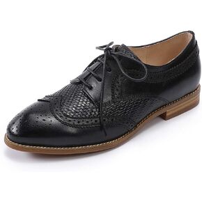 Mona flying Leather Flat Oxfords for Women Lace up Brogue Wingtips for Ladies