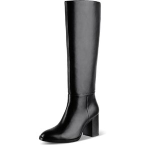 MUCCCUTE Knee High Boots for Women - Round Toe Block Chunky Heel Pull On Tall Boots PU Long Boot