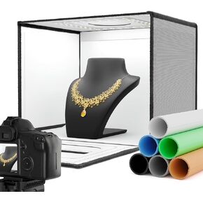 RALENO Photo Studio Light Box, 16’’x12’’ Portable Shooting Tent Kit, Professional Light Box Photography (112 LEDs | 24W High Brightness | 6 Color Backdrops) for Product Photography