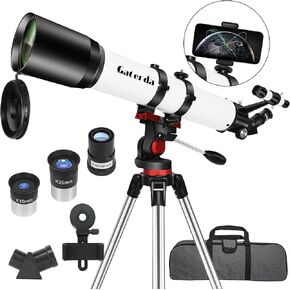 Telescope for Adults, 90mm Aperture High Powered Refractor Telescope (28X-210X), Portable Astronomical Telescope for Beginners Comes with AZ Mount, Tripod and Phone Adapter for Moon Observation