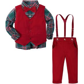 A&J DESIGN Toddler Boys Formal Clothes with Suspender Baby Wedding Outfit Kids Dress Suit Set