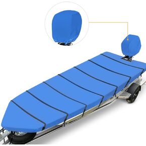 Jon Boat Cover 18 ft, 600D Heavy Duty Trailerable Waterproof Jon Boat Cover 18 Foot with Motor Cover, Marine Grade Canvas,Gray