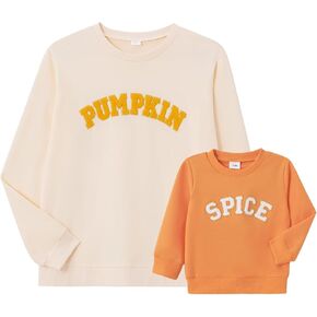 Karuedoo Mommy and Me Matching Outfits Halloween Family Matching Shirts Pumpkin Spice Embroidery Sweatshirt Pullover Top