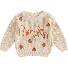 Toddler Baby Boy Girl Halloween Outfit Pumpkin Embroidery Knit Sweater Sweatshirt Fall Winter Clothes