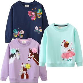 GFQLONG 3PCS Baby Toddler Girl Crewneck Sweatshirt Long Sleeve T-Shirt Pullover Top Fall Winter Clothes Loose Outfits